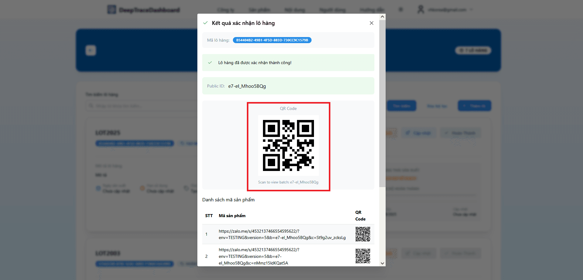 Hiển thị sản phẩm trên dashboard