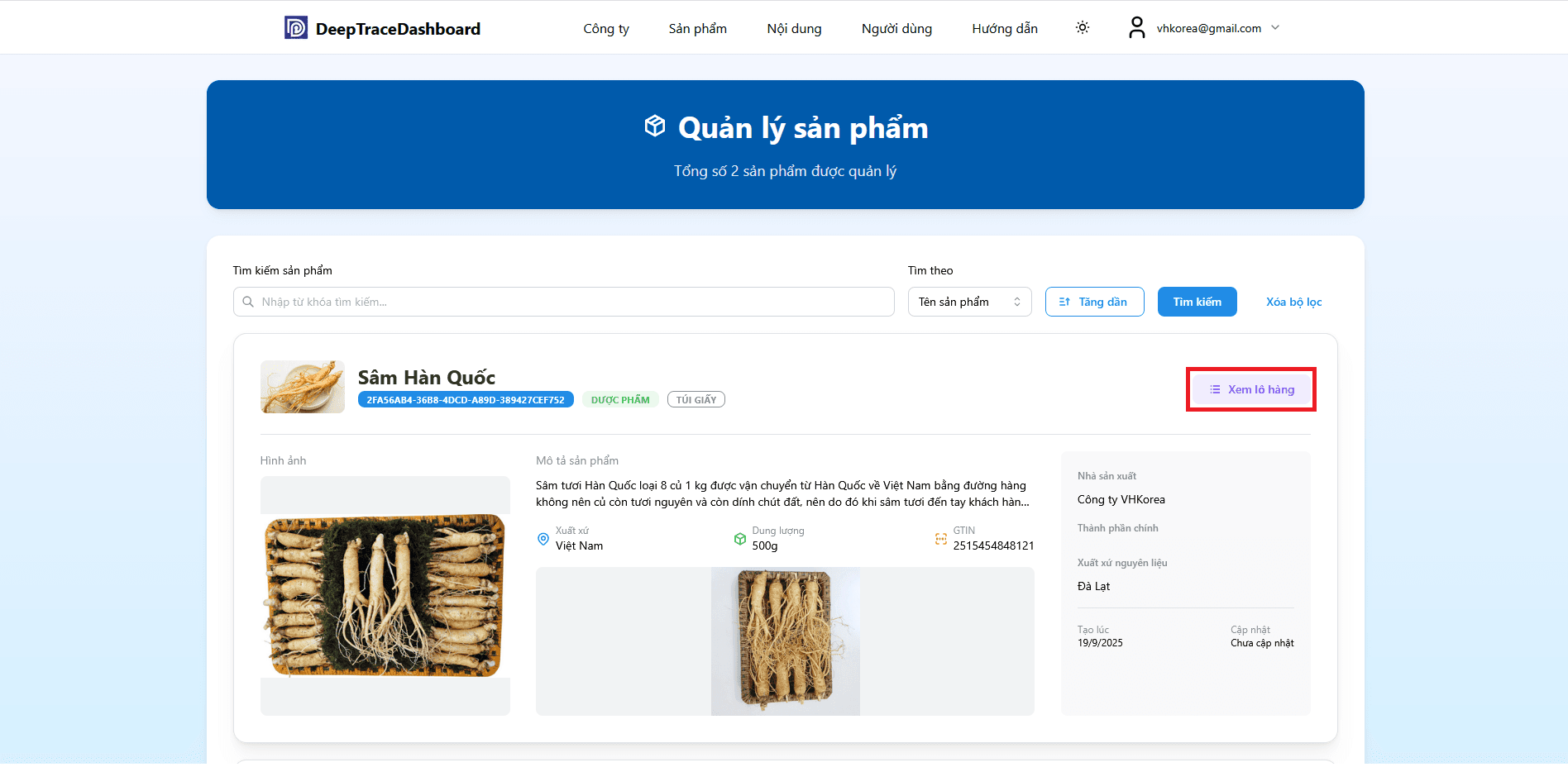Hiển thị sản phẩm trên dashboard